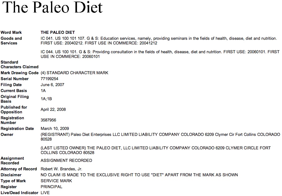 The Paleo Diet Trademark